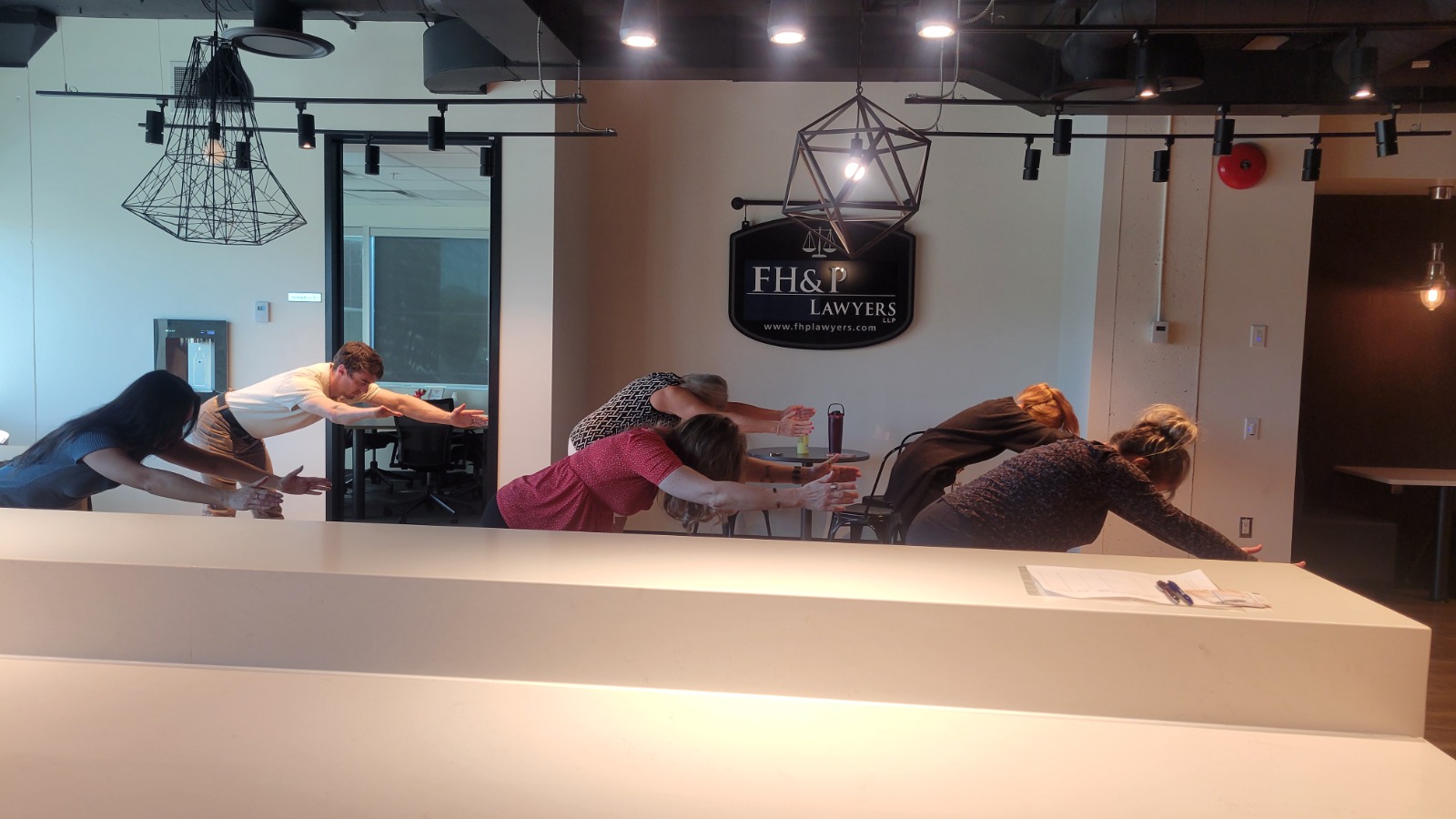 Workplace wellness yoga session